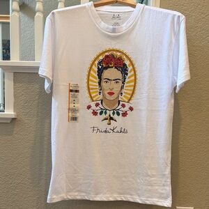 NWT 100% Cotton Frida Kahlo Graphic Crewneck White Tee, Medium
